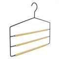 Multilayer metal wire pants wooden coat hanger with wood bars